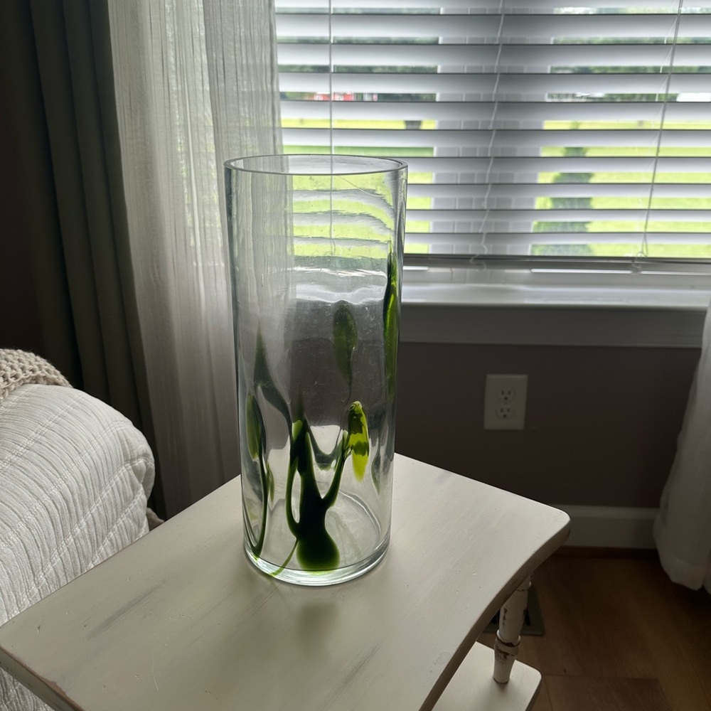 Large Clear  and Green Glass Vase